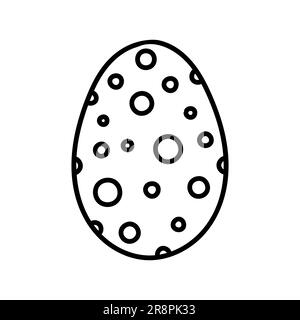 One easter egg with black ornament of circles, balls, dots on white background. Simple Spring holiday symbols. Stock Vector