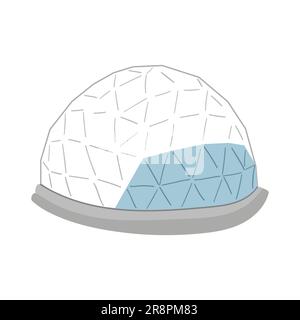 geodesic dome made of glass. Touristic hand drawn colored icon for glamping vacation. Flat line style glamping travel logo. Vector illustration. Stock Vector