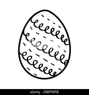 Hand drawn doodle icon of Easter egg with cute small decorations. Easter symbol in black and white option. Vector illustration isolated on white Stock Vector