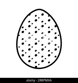 Hand drawn doodle icon of Easter egg with cute small decorations. Easter symbol in black and white option. Vector illustration isolated on white Stock Vector