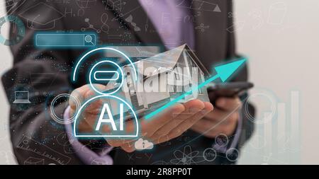 Machine learning. Hand robot touching computer chip and binary data. Futuristic Artificial intelligence (AI). Deep Learning. Neural Network. Brain Stock Photo