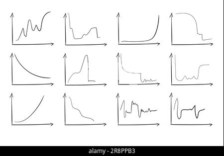 Business data market elements dot bar pie charts diagrams. Two arrows coordinates and curve line up, down, peak, bullish and bearish reversal, stock m Stock Vector