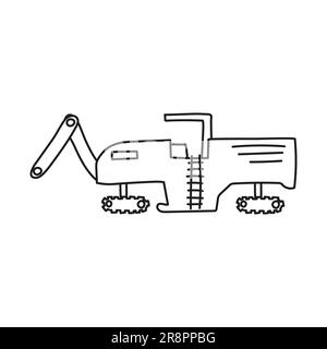 Hand drawn doodle construction machinery for coloring children book. Simple line, 2 - 4 age group. Big mashines, lorry, havy vehicle transport. Vector Stock Vector