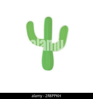 Hand drawn colored cactus with green barbs. Vector illustration isolated on white background Stock Vector