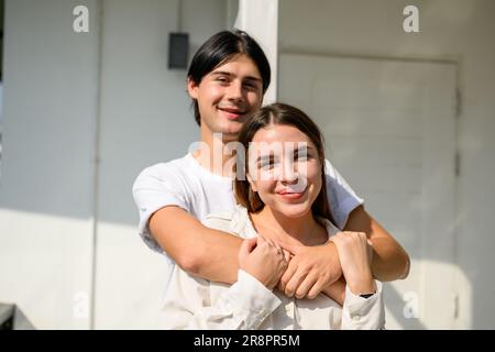 Portrait of happy young couple spending time together at home Stock Photo