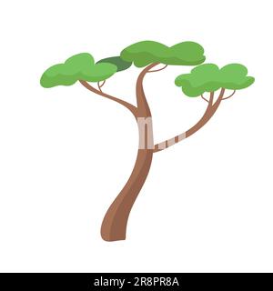 Hand drawn colored African tree Vector illustration isolated on white background Stock Vector
