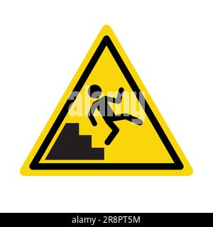 Fall down slippery safety sign icon. Vector person down floor warning hazard danger isolated yellow symbol. Stock Vector