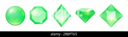 Vector green gem emerald illustration jewel sapphire design diamond ruby. Cartoon gem icon stone crystal jewelry object. Stock Vector