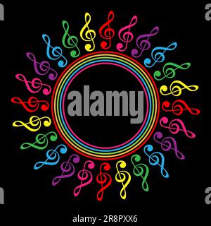 Round musical frame with treble keys. Stock Vector