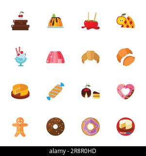 Dessert collection. Colorful flat icon set Stock Vector