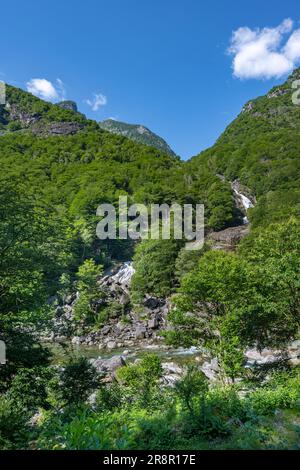 Waterfall in the Verzasca Valley, Canton Ticino. Switzerland, Europe Stock Photo