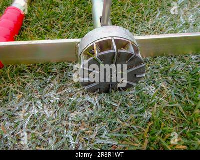 Natural grass, turf, shear stress testing equipment for sports fields. Stock Photo