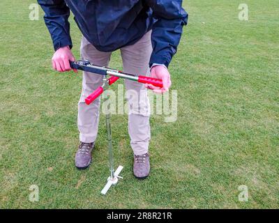 Natural grass, turf, shear stress testing equipment for sports fields. Stock Photo