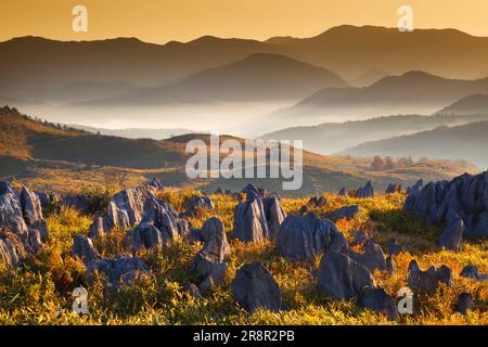 Akiyoshidai and Yamanami in the morning Stock Photo