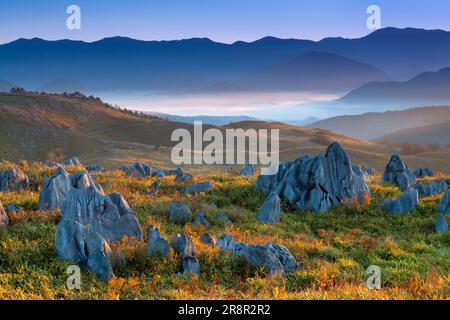 Akiyoshidai and Yamanami in the morning Stock Photo