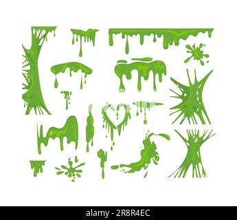 Green slime flat icon set Stock Vector