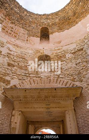 Door frame details in the 4th century Vestibule within the Diocletian Palace, Split, Croatia. Also called The Rotonda or The Atrium Stock Photo