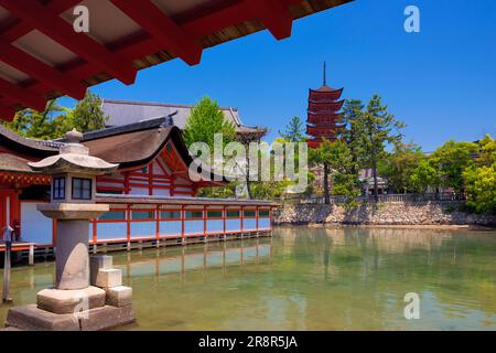 Itsukushima shrine and five story pagoda on Miyajima island Stock Photo