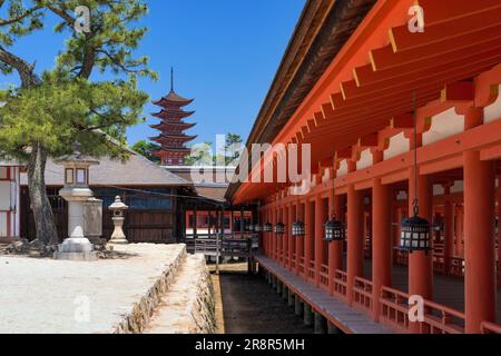 Itsukushima shrine and five story pagoda on Miyajima island Stock Photo