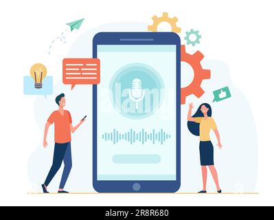 People with mobile phones using smart voice assistant Stock Vector