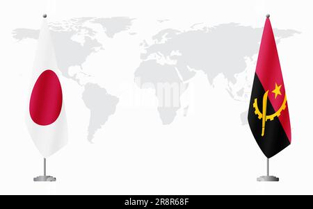 Japan and Angola flags for official meeting against background of world map. Stock Vector