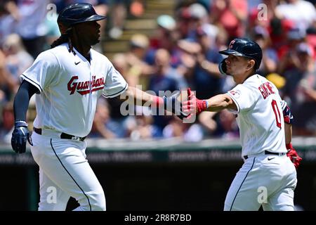 Cleveland Guardians' Josh Bell, left, and Jose Ramirez pose after receiving  their Silver Slugger Awards before a baseball game against the Seattle  Mariners, Saturday, April 8, 2023, in Cleveland. (AP Photo/Ron Schwane