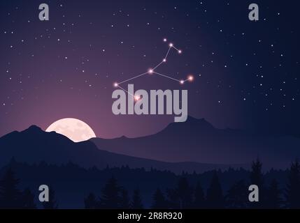 Constellation Monoceros in dark purple, starry sky Stock Vector