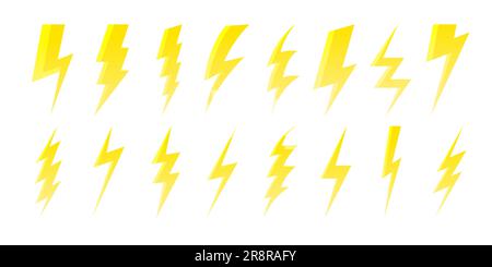 Yellow Lightning Bolt Symbols Isolated on White. Simple Icon Storm or ...