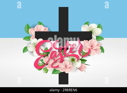 Easter Inscription with Cross Stock Vector