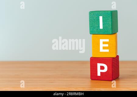 IEP program, Individual education plan, Business concept, copy space, Text on natural wooden blocks Stock Photo