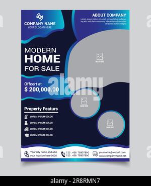 Real Estate Flyer Template Vector File. Black, Blue And Green Color Stock Vector