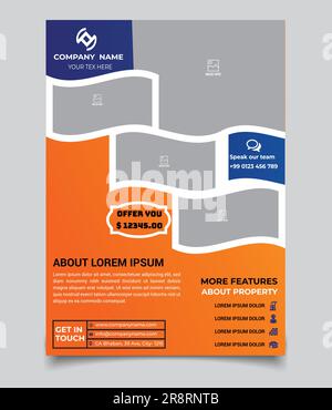 Real Estate Flyer Template Vector File. Black, Blue And Green Color Stock Vector