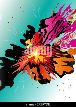 Abstract dynamic futuristic multicolored exploding flare background. Stock Vector