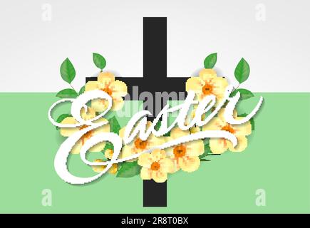 Easter Lettering with Yellow Flowers Stock Vector