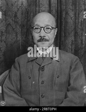 Alleged Major Japanese War Criminal -- Hideki Tojo, Former General, premier and war Minister from December 2, 1941 to July, 1944, is one of the 25 alleged Major Japanese war criminals on trial at the international military tribunal for the Far East in Tokyo, Japan. Hideki Tojo... 'I feel I did no wrong'. August 25, 1947. (Photo by McDonald, U.S. Army Signal Corps). Stock Photo
