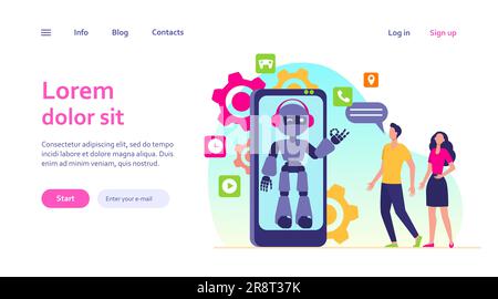 Young couple chatting with robotic assistant Stock Vector