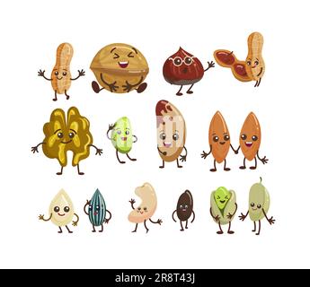 Cute nut characters flat icon set Stock Vector