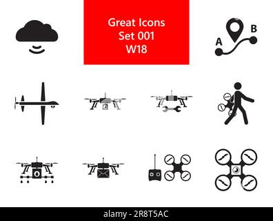Drones Simple Icons Set Stock Vector