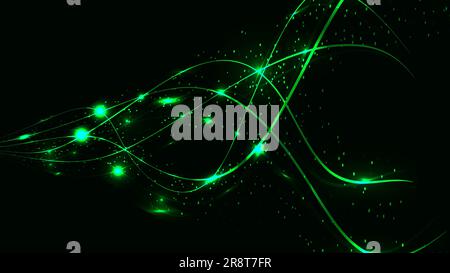 Abstract green beautiful digital modern magical shiny electric energy laser neon texture with lines and waves stripes, background. Stock Vector