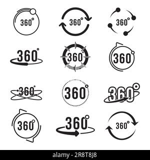 Different 360 degree rotating circle signs flat icon set Stock Vector