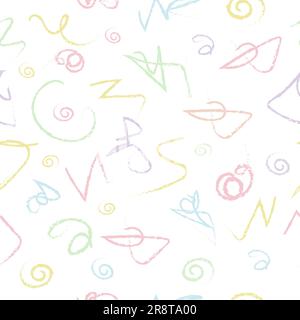 Cheerful watercolor doodles, childish seamless pattern in soft pastel colors. Vector Stock Vector