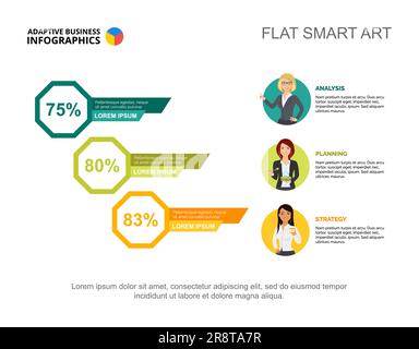 Three options percentage chart template for presentation Stock Vector