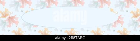 Banner background with turquoise and pink translucent delicate flowers. Turquoise background with space for text. Vector. EPS10. Stock Vector