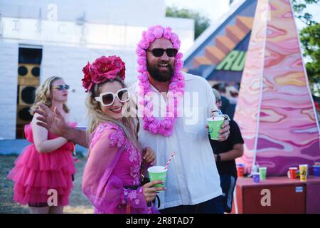 Glastonbury, UK. 22nd June, 2023. Festival fashion photographed during the Glastonbury Festival 2023 at the Worthy Farm. Picture by Julie Edwards Credit: JEP Celebrity Photos/Alamy Live News Stock Photo