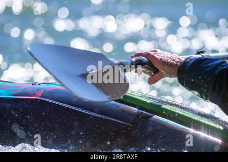 White water kayaker river kayaking close up Stock Photo