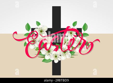 Easter Lettering with Cross Stock Vector