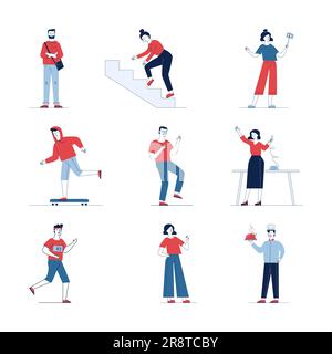 Trendy collection of different cartoon people Stock Vector