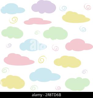 Cheerful colored clouds, children's seamless pattern in soft pastel colors. Vector Stock Vector