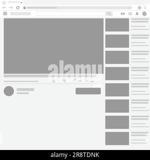 Web video player layout mockup. template video frame. vector illustration Stock Vector