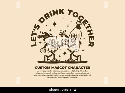 Bottle and glass of beer mascot character design Stock Vector